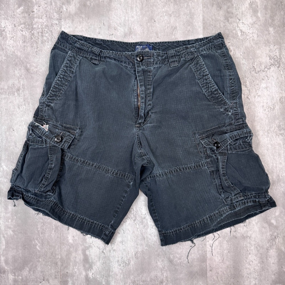 Polo Jeans Company Cargo Shorts Mens 36 Black Cotton Ripstop Ralph Lauren Y2K